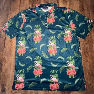 YATTA Golf Tropical Flamingo Print Polo Shirt